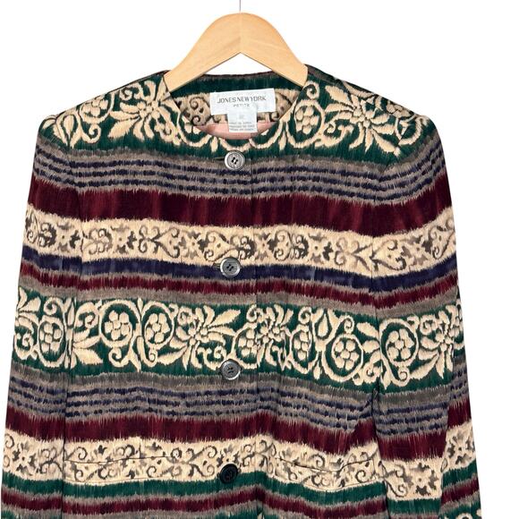 Jones New York Petite Silk Blazer 8P Green Brown Vintage Heritage Style - Picture 8 of 11